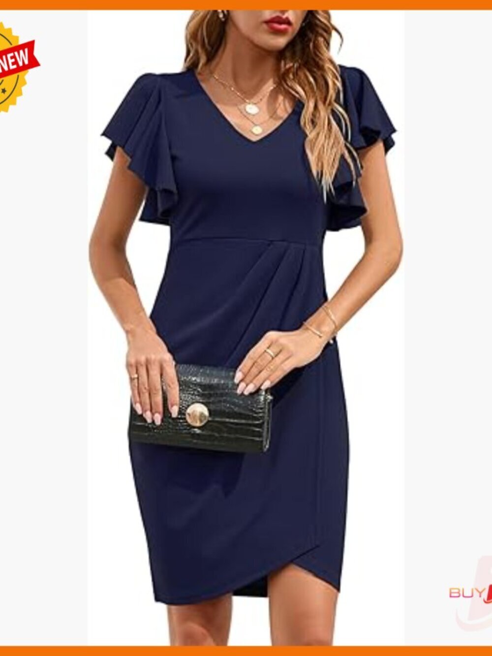 V Neck Ruffle Sleeve Bodycon Wrap Dress Cocktail Work Party